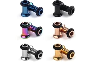 Ruifan 6Pairs Surgical Steel Single Flared Tunnel Gauge Ear Expander Stretching Kit Plugs Piercing 6 Colors Same Size 12g-00g (2mm-10mm)