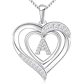 RIVIKO Heart Initial Necklace for Women, 925 Sterling Silver Letter Pendant,Personalized Charm Alphabet Jewelry Valentines Mother's Day Anniversary Christmas Birthday Gifts for Women Her Mom Wife
