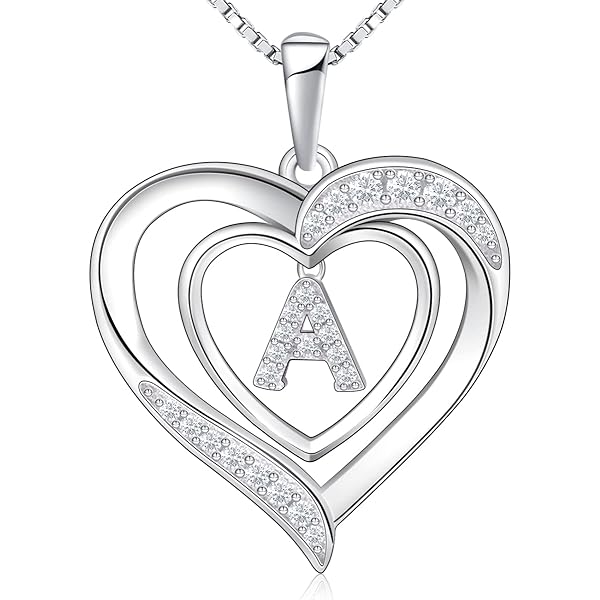 JewelonFire Sterling Silver A To Z Initial Cutout Heart Pendant Necklace, White