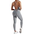 MOOSLOVER Women Strappy Backless One Piece Jumpsuits Tummy Control Padded Workout Rompers