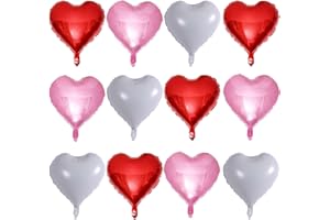 Lovoir 12 Pcs Red Heart Shape Foil Mylar Balloons 18 Inch Love Balloons for Valentine's Day Birthday Party Decorations Wedding Engagement Romantic Decor (Red & White & Pearl Pink)