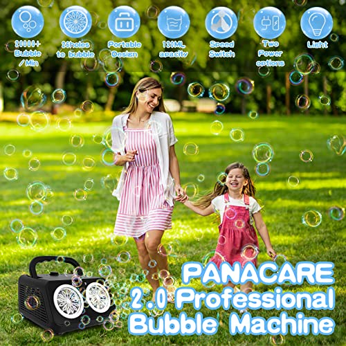 Panacare Professional Bubble Machine,Portable Bubble Machine 20000+Bubbles/Minut,26 Bubble Holes/Free Bubble Water Included,Bubble Toy for Kids/Wedding/Birthday/Christmas Party