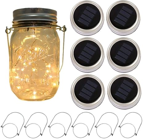 6 Pack Solar Powered Mason Jar Lights 20 Leds 6 Hanger Included