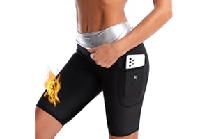 NANOHERTZ Sauna Sweat Suit Weight Loss Shapewear Shorts Pockets Waist Trainer Body Sweatsuit Exercise Fitness Gym Women Girls