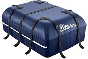 ASINKING Car Rooftop Cargo Carrier Bag - Anti-Tear Waterproof 15 Cubic Ft Car Roof Top Carrier for All Vehicle with/Without Roof Rack, Including Lock, Non-Slip Mat, 6 Anti-Scratch Door Hooks, 2 Extra Straps