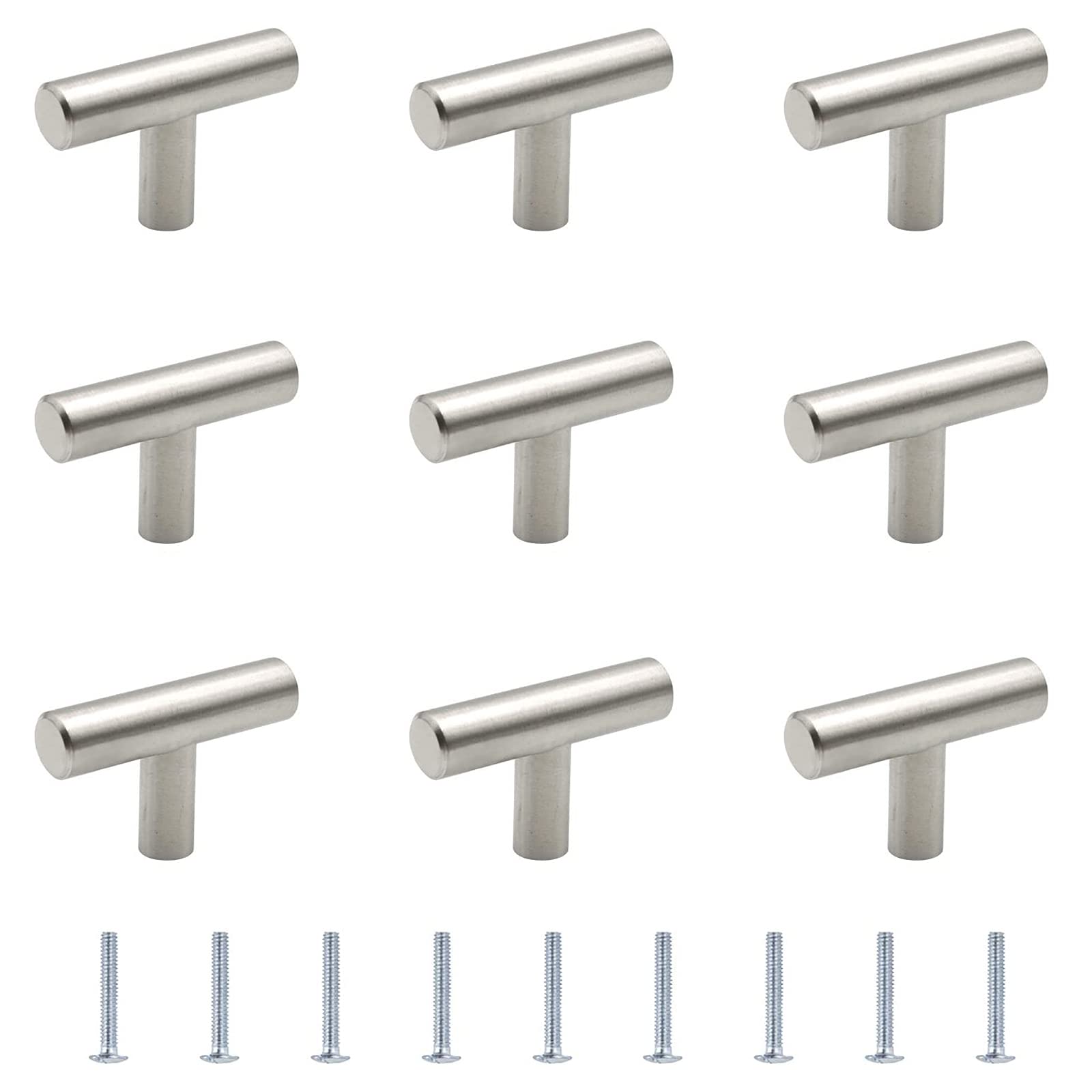 Morobor 10PCS T-Shaped Single Hole Handles, 10 * 45 Stainless Steel Knobs, Cylindrical Single Hole Handles, Cylindrical Furniture Handles, Single Hole Metal Handles for Drawers and cupboards, Silver.