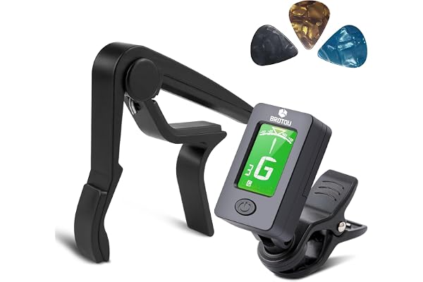 Guitar Tuner and Guitar Capo Set, Clip-On Tuner Digital Electronic Tuner Acoustic with LCD Display for Guitar, Bass, Violin,