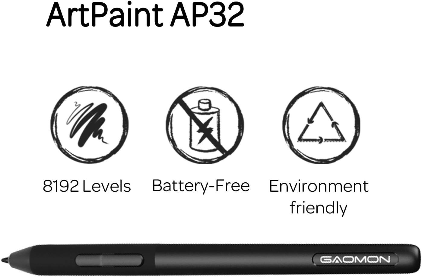 GAOMON ArtPaint AP32 Battery-free 8192 Levels Pressure Passive Stylus only for Graphics Tablet S620/S630/S830/M106KPRO/M10KPRO/M1220/M1230/PD2200 - Image 3