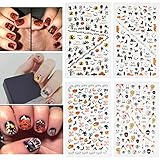 Fanme Halloween Nail Stickers 3D Nail Art Tattoo Decals DIY Nail Art Decoration Self-adhesive Tip Stickers 4Sheets (Halloween)