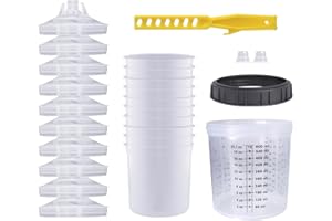 AFLYBLTOL Disposable Paint Sprayer Mixing Cup for Automotive Paint Gun, HVLP Paint Spray Paint Gun 20 Ounce (600ml) Kit with 10 Cups and Lids System, 1 Hard Cup with Retainer Ring and 2 Plugs