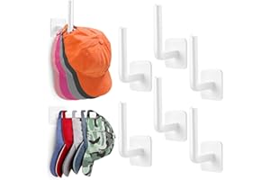 AIZZKE Hat Rack for Wall Hat Organizer (6-Pack), Hat Racks for Baseball Caps, Adhesive Hat Hooks for Wall, No Drilling Hat Hangers for Closet Cowboy Hat Holder Display, Sticky Hat Storage for Baseball Caps