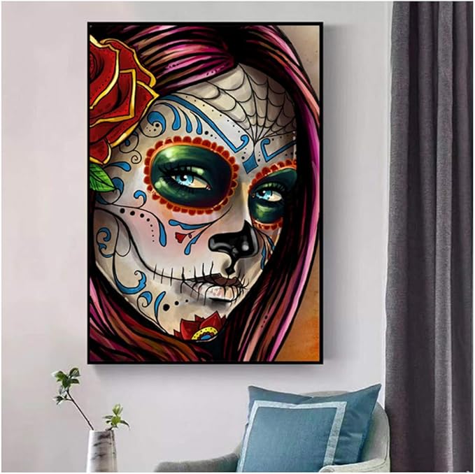 YKing1 Tatuaje Abstracto Cráneo Mujer Cara Lienzo Arte de la Pared