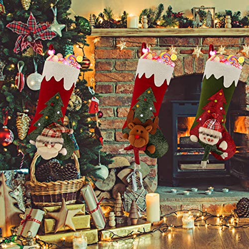 Dreampark Christmas Stockings, 3 Pcs Big Xmas Stockings Santa Snowman Reindeer Character for Holiday Home Decor Xmas Tree Decorations and Party Supplies (Style 5)