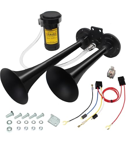 DriSentri Klaxon à Air pour Caion 12V/24V, 185 dB Super Fort à Quatre Tropettes