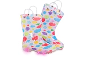 FUNCOO PLUS Toddler Kids Rain Boots Boys Girls Light Up Waterproof Boot with Handles