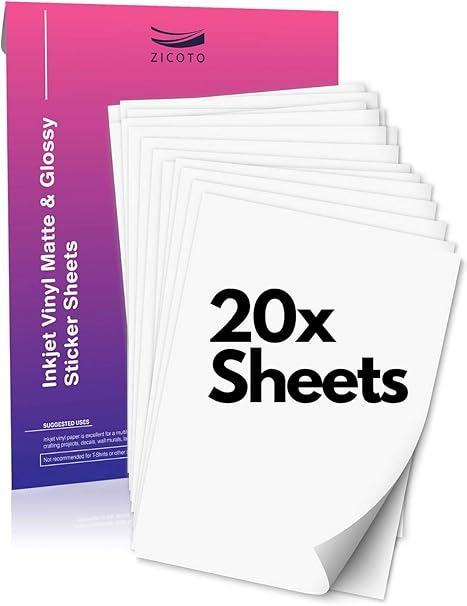 Amazon Com Premium Printable Vinyl Sticker Paper For Your Inkjet Printer 10x Glossy And 10x Matte Waterproof Sheets Dries Quickly And Holds Ink Beautifully Accessoires Set For Cricut Office Products