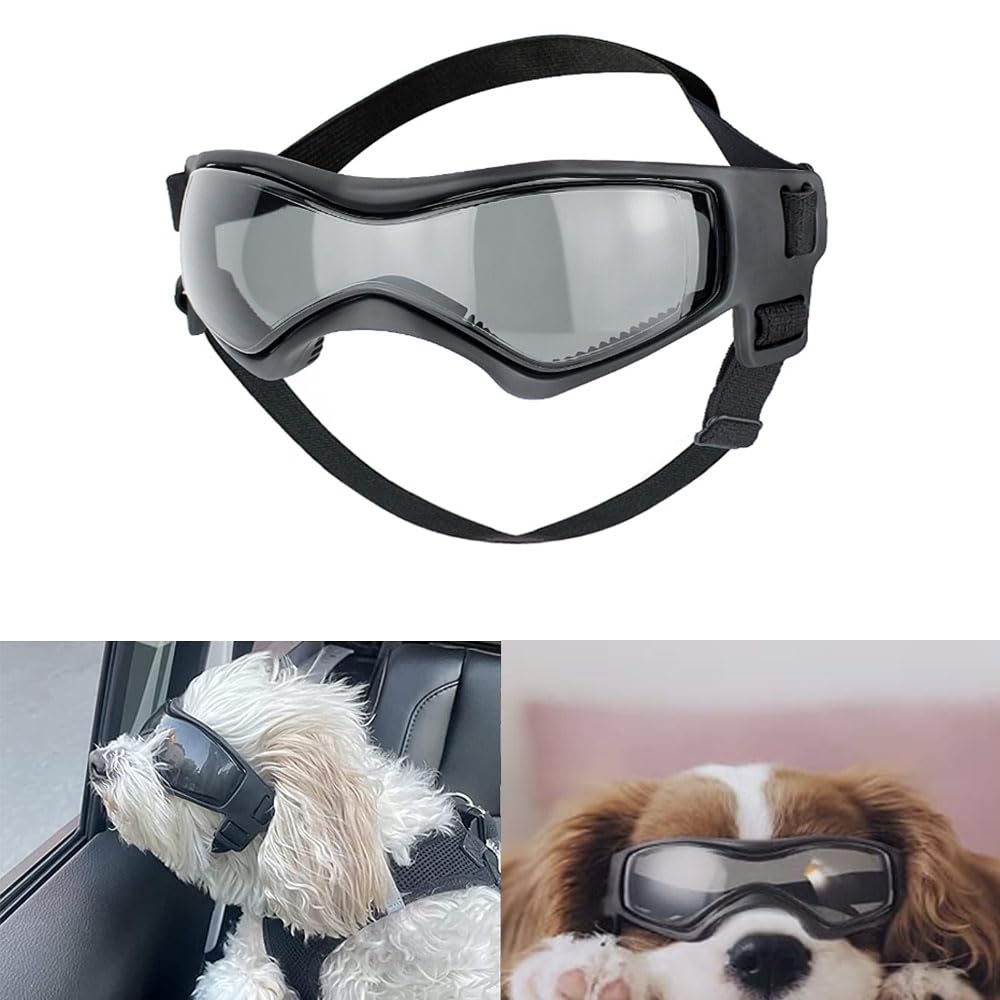 Voarge Sunglasses for Dogs, UV Protective Glasses, Sunglasses with Adjustable Elastic Band, Windproof Dog Motorcycle Glasses, Black, M