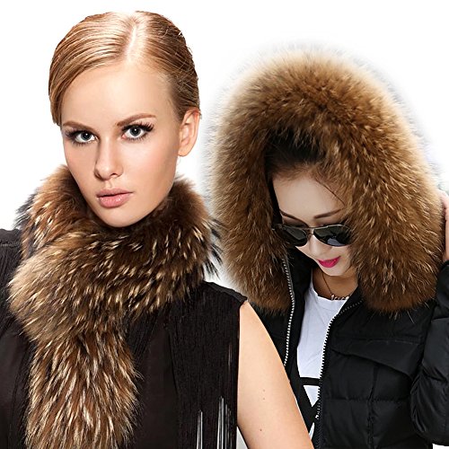 FURTALK Large Natural Raccoon Fur Hood Trim for Jacket Collar Wrap Scarf