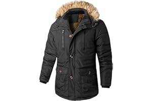 Men's Winter Parka Jacket Warm Coat with Faux Fur Removable Hood Insulated Outerwear for Men