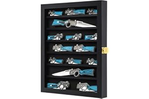 Grintus Pocket Knife Display Case Knife Collection Display Box for Wall Folding Knife Cabinet with Uv Protection Acrylic Lockable for Military Knife Black