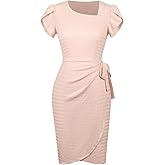 Lyrur 2025 Women's Split Short Sleeves Work Cocktail Party Business Casual Faux Wrap Dress
