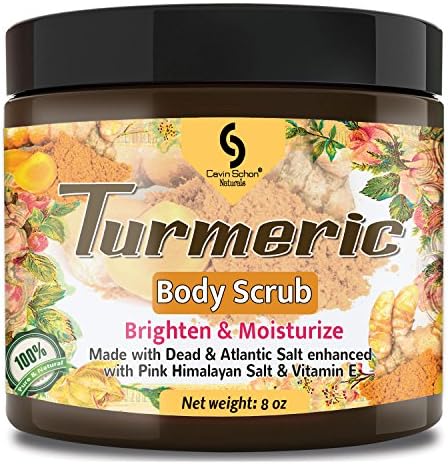 Medium - 8 Oz Organic TURMERIC Dead Sea Salt Body Scrub, Excellent Exfoliating Body Scrub - 100% Pure Sea Salt Scrub, Excellent Hydrating, Exfoliation &amp; Moisturizing Properties