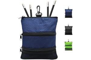 FINGER TEN Golf Pouch Bag for Valuables Tee Color with 4 Golf Pencil Pack, Zippered Pocket Gear Clip Hook to Bag
