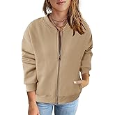 MEROKEETY Womens Long Sleeve Zip Up Sweatshirts Jackets Casual Loose Outwear with Pockets