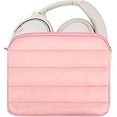 Geekria NOVA Headphones Puffy Pouch Compatible with JBL Tour One M3, Bose QC Ultra II, Sennheiser PXC 550-II, Soft Shell Replacement Protective Travel Carrying Bag with Cable Storage (Pink)