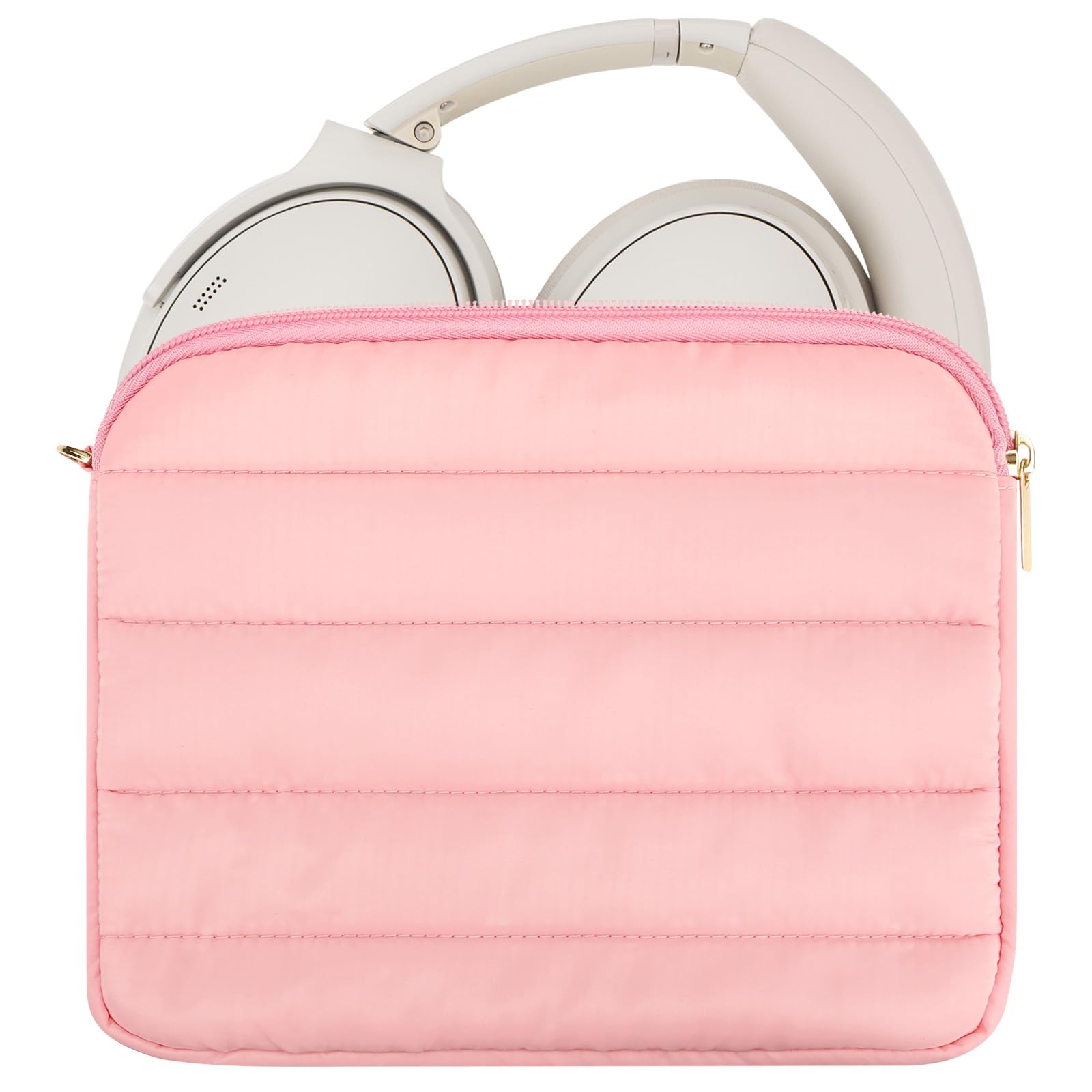 Photo 1 of Geekria NOVA Headphones Puffy Pouch Compatible with JBL Tour One M3, Bose QC Ultra II, Sennheiser PXC 550-II, Soft Shell Replacement Protective Travel Carrying Bag with Cable Storage (Pink)