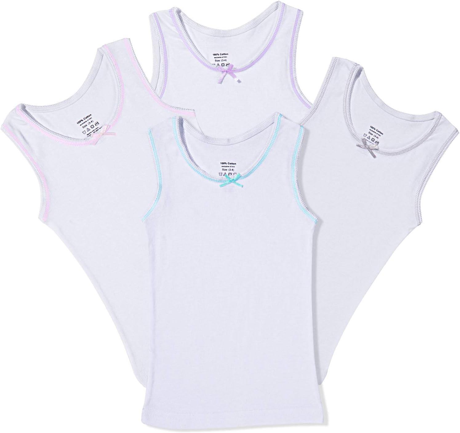 Buyless Fashion Girls Cami Undershirts Cotton Tank with Trim and Strap (4 Pack)