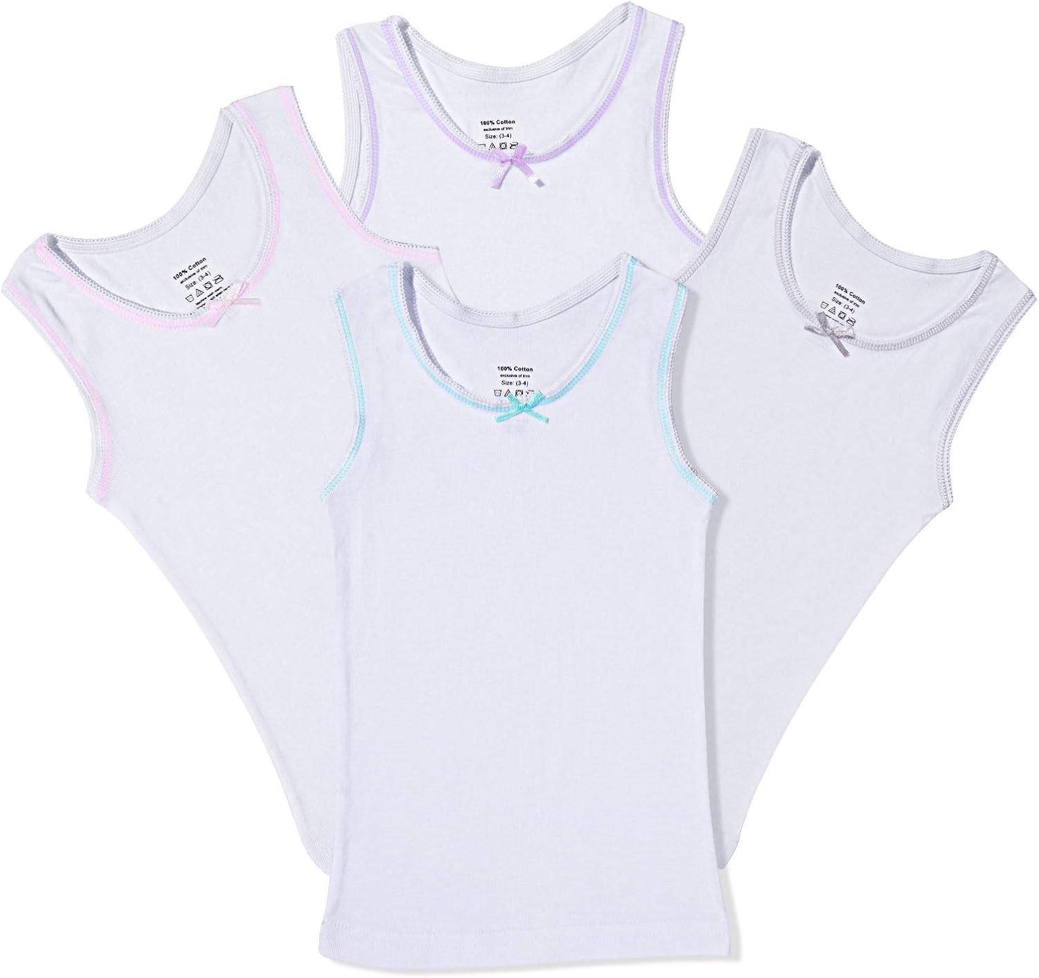 Buyless Fashion Girls Tagless Cami Scoop Neck Undershirts Cotton Tank with Trim and Strap (4 Pack): Clothing