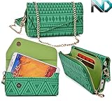Women's Wristlet Clutch Wallet Fly IQ451 Vista with Credit Card Holder & Removable Crossbody Chain| Tribal Aztec Mayan Pattern| Spanish Green Hunter Lime Crime + ND Cable Organizer