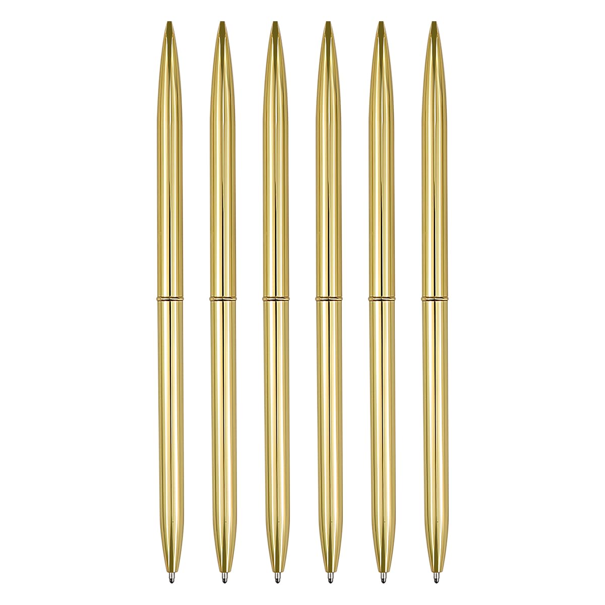 ZJIVQO 6pcs Metal Ballpoint Pens Gold Pen Retractable Slim Ballpoint Pens Home School Office Supplies Gift for Business Office Students Teachers