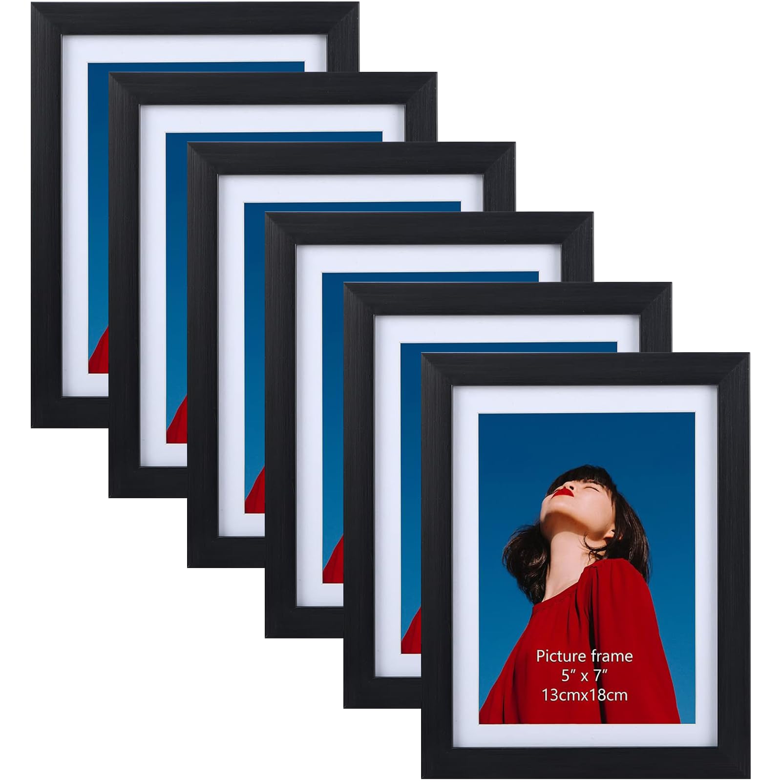EYMPEU 7x5 Photo Frames Set of 6, Black Frames for 8x6 Photos without mat, 5x7 Picture Frame for Wall or Tabletop