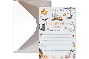 HEYINSHEN 20 Sets Halloween Birthday Invitations for Kids Adult Halloween Party Invitations with Envelopes Cute Ghost Pumpkin Black Cat Bat Castle Invitation Cards for Birthday Party Supplies