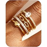 FIASASO Gold Rings for Women Non Tarnish - 5Pcs Dainty Stackable Rings 14K Gold Plated Cubic Zirconia Stacking Rings Non Tarnish Waterproof Minimalist Thin Stack Ring Size 5 6 7 8 9 10