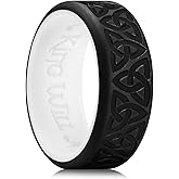 King Will Silicone Wedding Rings For Men, Black & White Rubber Wedding Bands with Celtic Knot Pattern, 8mm Wide 2.2mm Thick, Comfort Fit Size 9