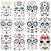 12 Pack Day of the Dead Sugar Skull Temporary Face Tattoo Halloween Makeup Tattoo for Men and Women