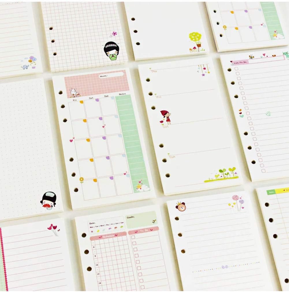 ZJWHH 45 Sheets A5 A6 Paper Refill for Loose Leaf Notebook Spiral Binder Index Inner Pages Monthly Weekly Daily Planner Agenda