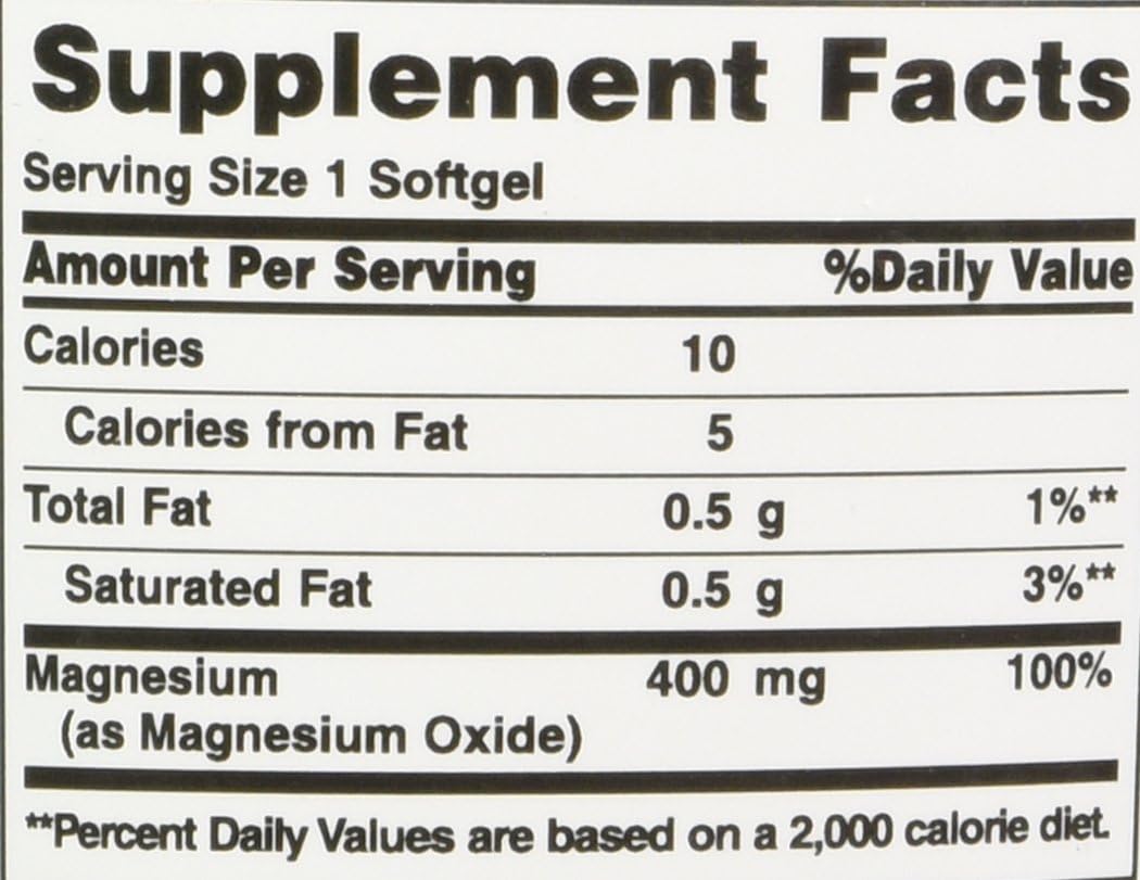 Nature's Bounty Magnesium 400 mg, 75 Softgels: Health & Personal Care