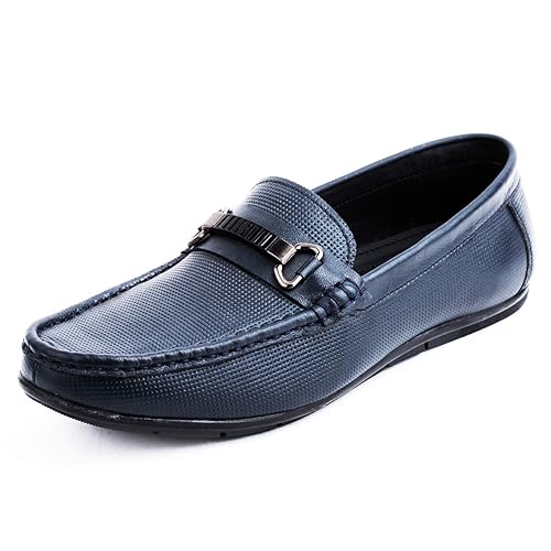 blue leather moccasins