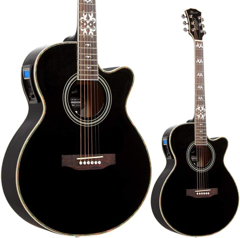 Lindo LDG-BF Electro-Acoustic Guitar with Active Pre-amp, Digital Tuner, XLR/Jack and Carry Case - Black Fire