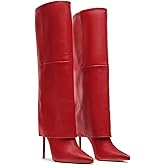 Femflame Fold Over Knee High Boots - Wide Calf, Pointed Toe Stiletto Heel, Tall Boots