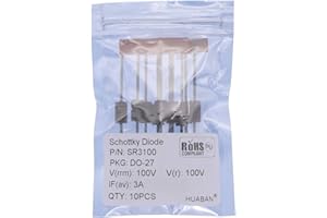 HUABAN 10PCS SR3100 (SB3100) Schottky Barrier Rectifier Diodes 3A 100V DO-201AD (DO-27) Axial 3 Amp 100 Volt