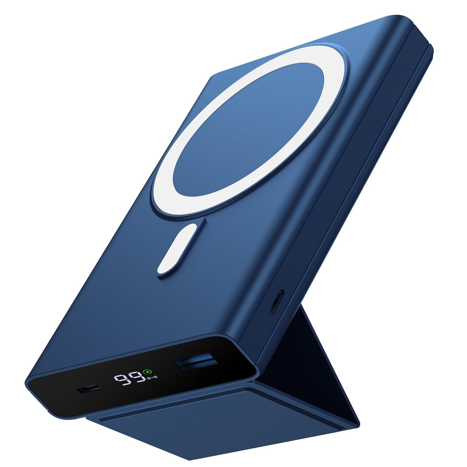 Yiisonger Magnetic Portable Charger - 10000mAh Wireless Power Bank with Stand and USB-C LED Display, Slim Magnetic Battery Pack 22.5W PD Fast Charging for iPhone 15/14/13/12/Pro/Mini/Pro Max