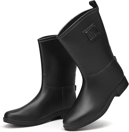 Camfosy Women Rain Boots, Mid Calf Rain Boots for Women Lightweight Slip on Garden