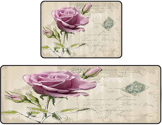 Alfombra de cocina con diseño de postal clásico con delicadas rosas