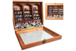 UVCDE Mini Anxiety Bookshelf – Wooden Display Cabinet with 200 Mini Books, Shake Away Stress and Anxiety, Ideal for Home Deco