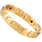 COOLSTEELANDBEYOND Magnetic Stainless Steel Mens Gold Black Power Element Bracelet with Magnets and Free Link Removal Kit